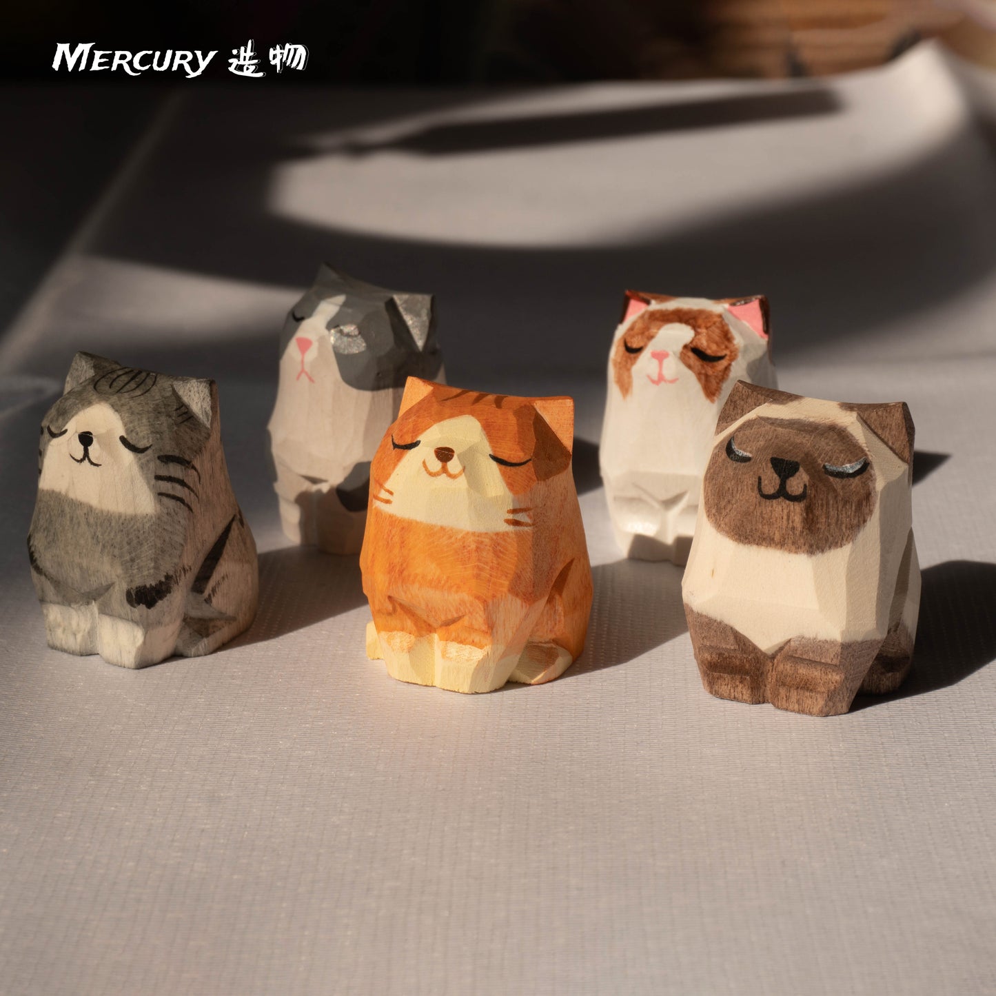 Cat ornament wood carving cat wooden crafts creative gifts hand carved animals decorations