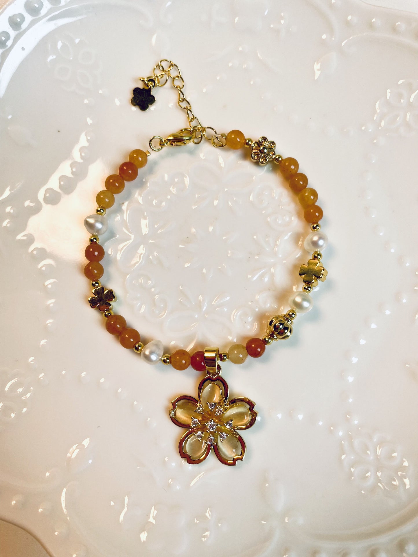 DIY Orange color and cute flower Necklace and Bracelet