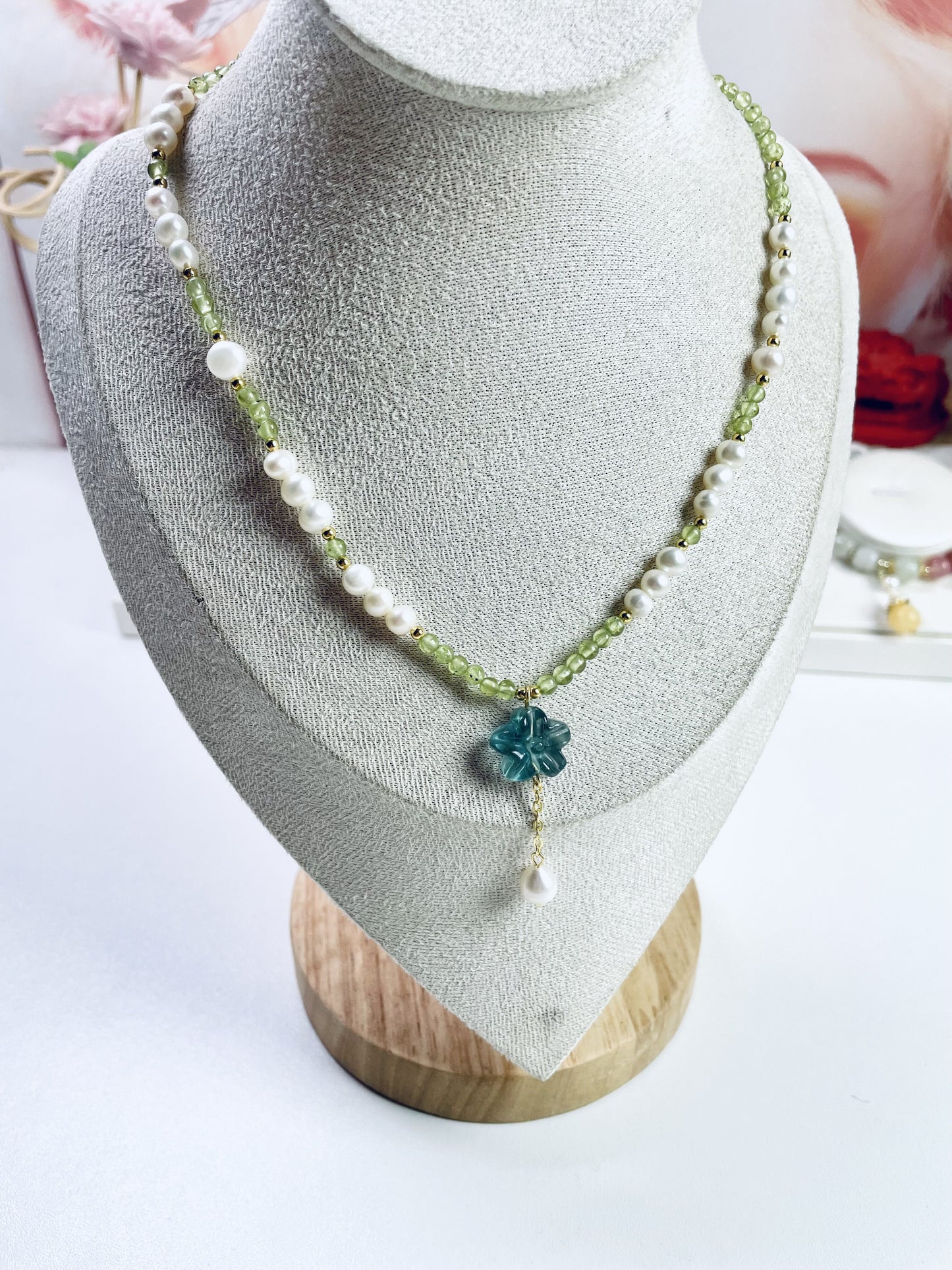 DIY Peridot and cute Flower Necklace and Bracelet