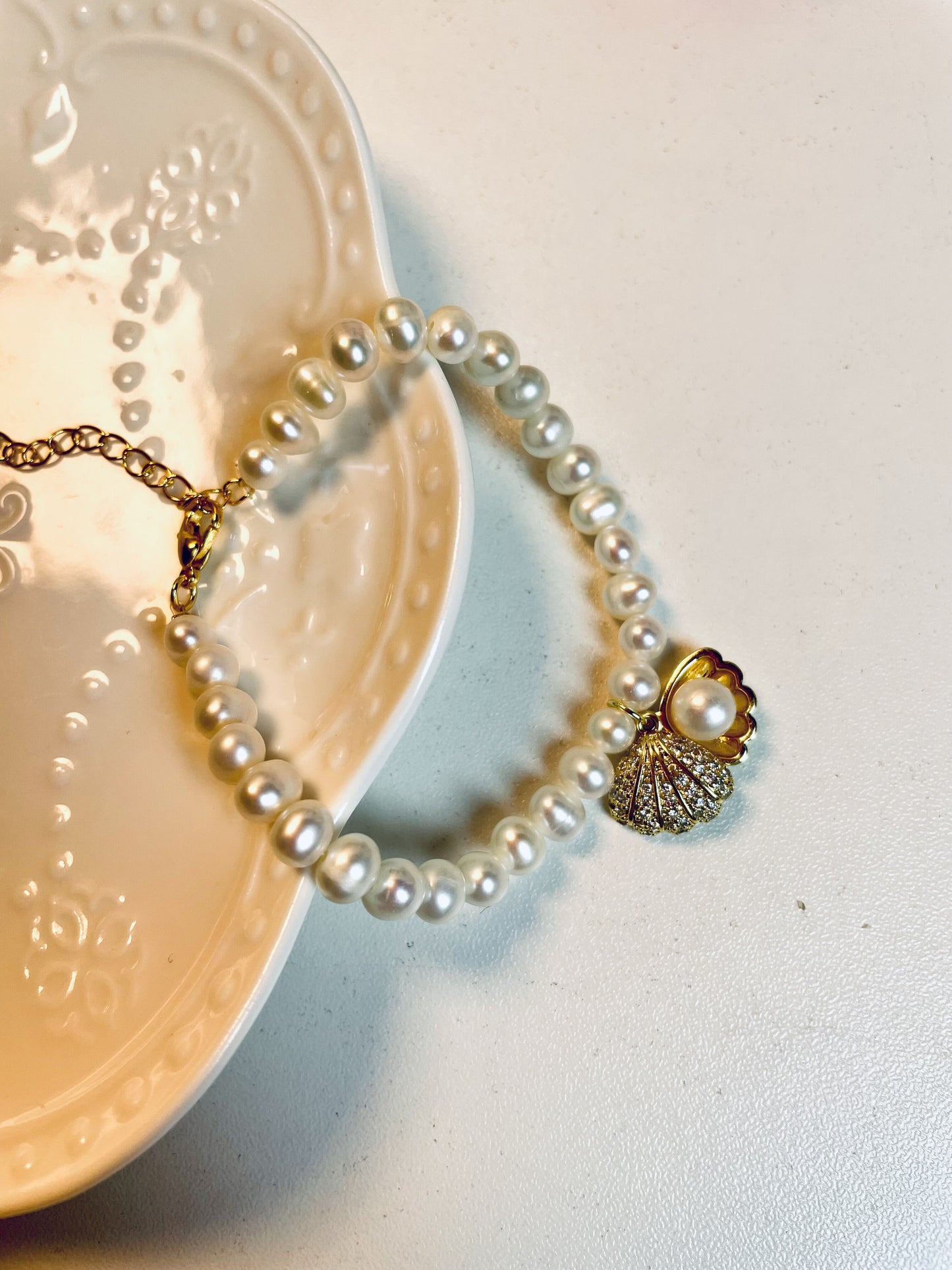 DIY Freshwater pear Golden shell Necklace and Bracelet