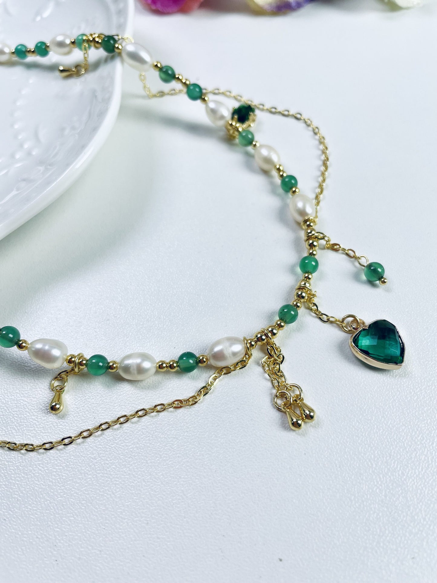 DIY Green heart Necklace and Bracelet