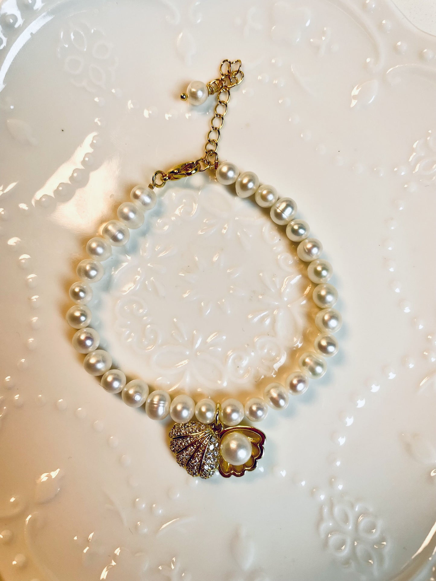 DIY Freshwater pear Golden shell Necklace and Bracelet