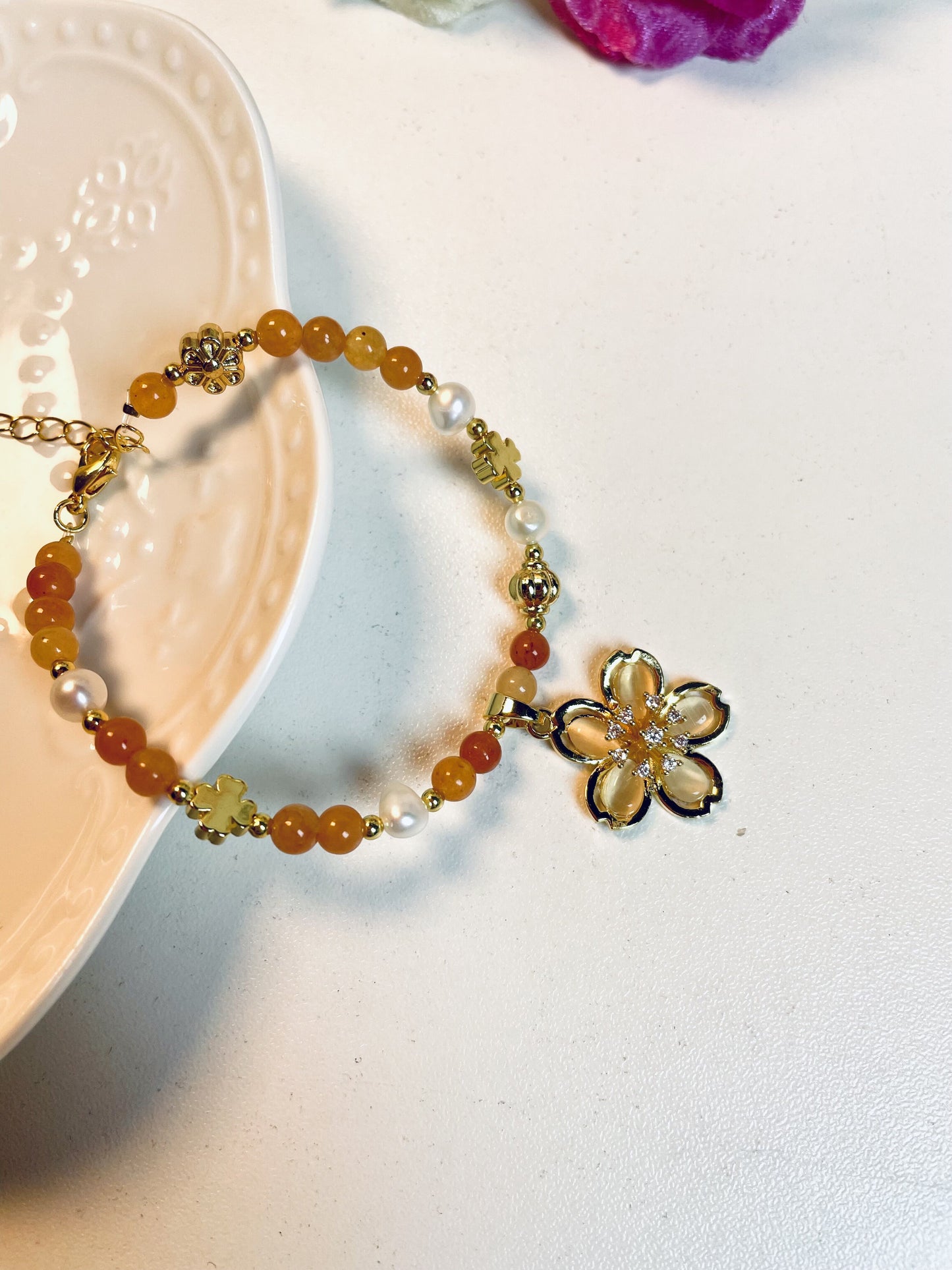 DIY Orange color and cute flower Necklace and Bracelet