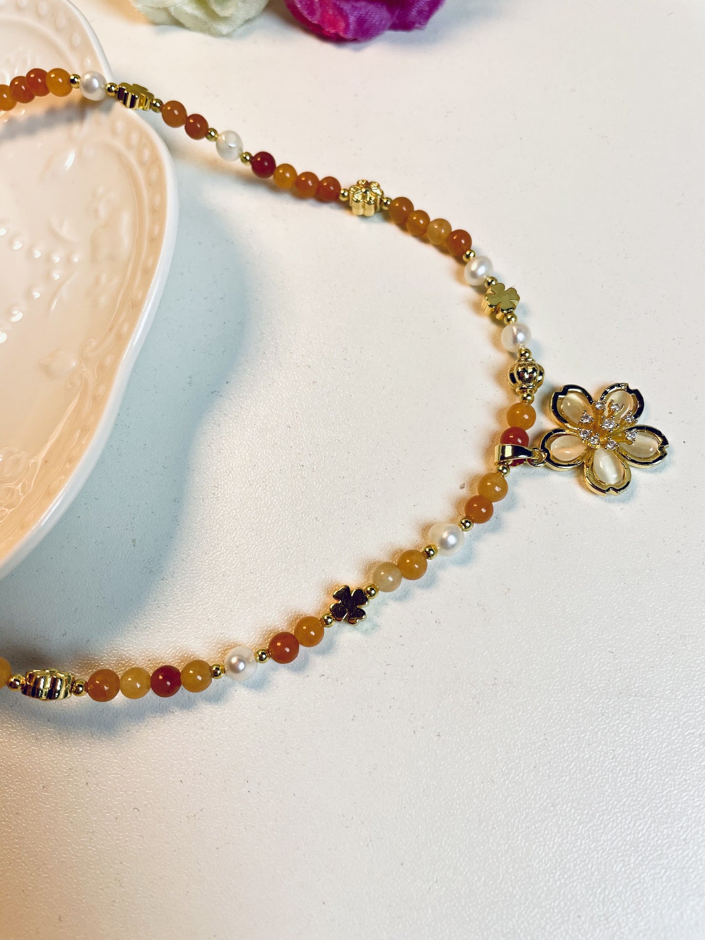 DIY Orange color and cute flower Necklace and Bracelet