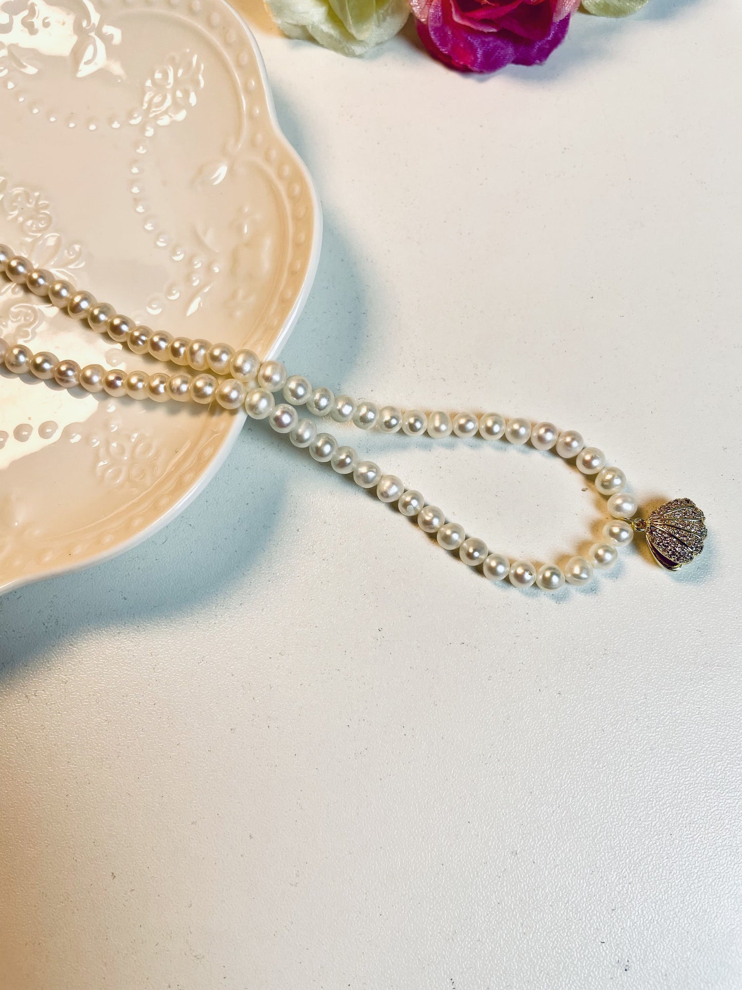 DIY Freshwater pear Golden shell Necklace and Bracelet