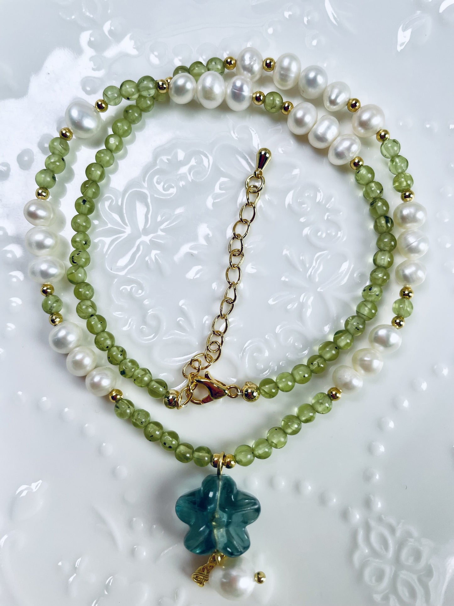 DIY Peridot and cute Flower Necklace and Bracelet