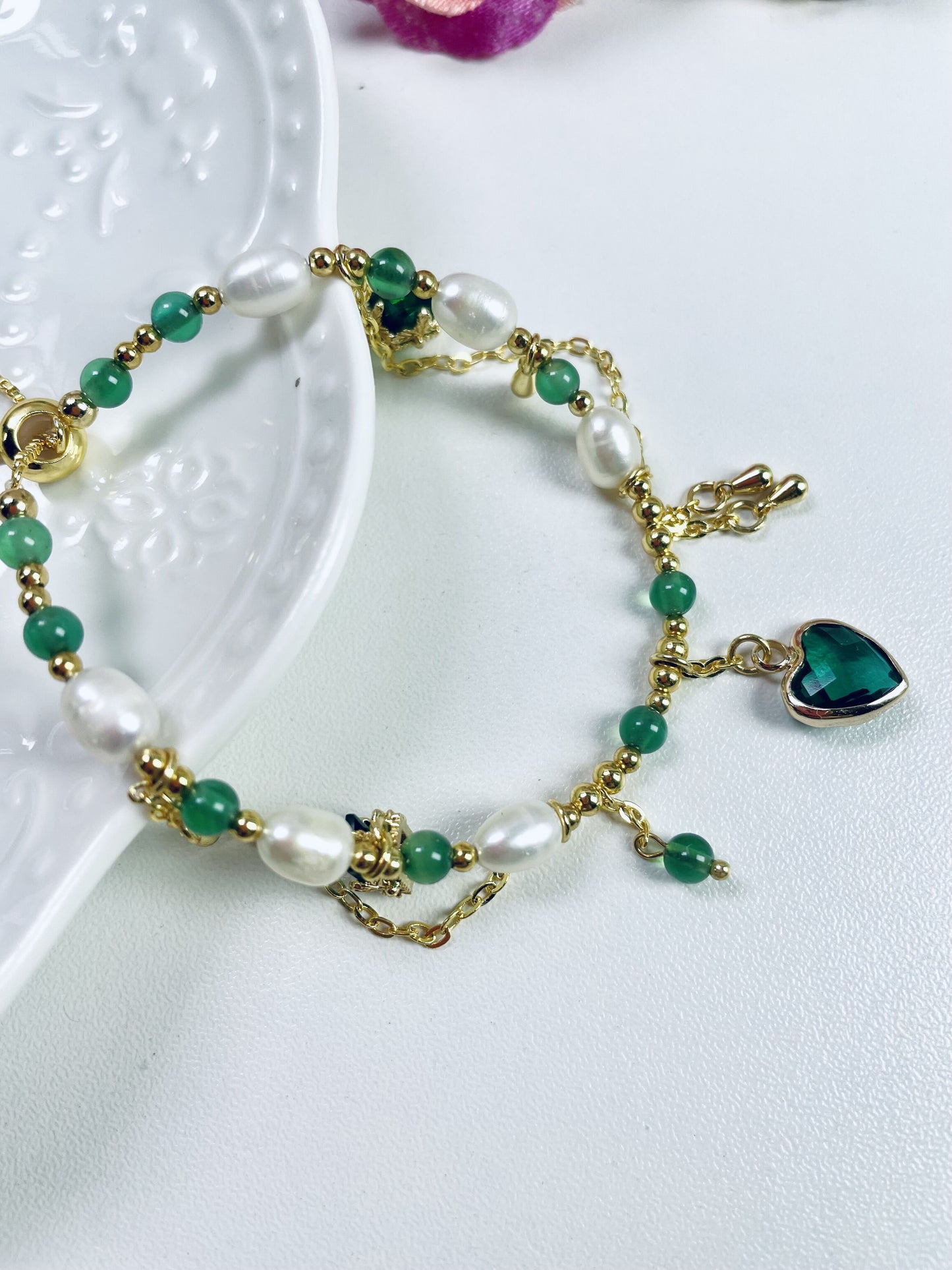 DIY Green heart Necklace and Bracelet