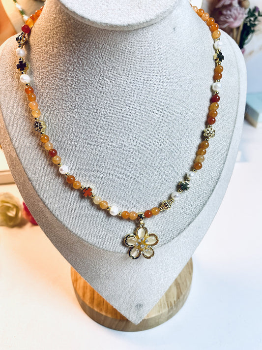 DIY Orange color and cute flower Necklace and Bracelet