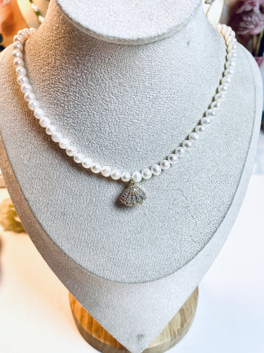 DIY Freshwater pear Golden shell Necklace and Bracelet