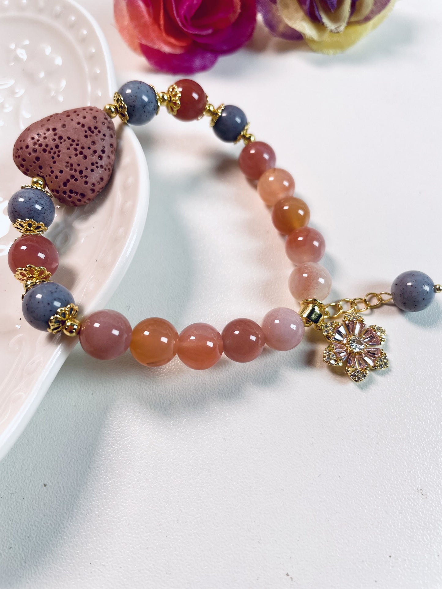 DIY Yanyuan agate and heart shape Bracelet