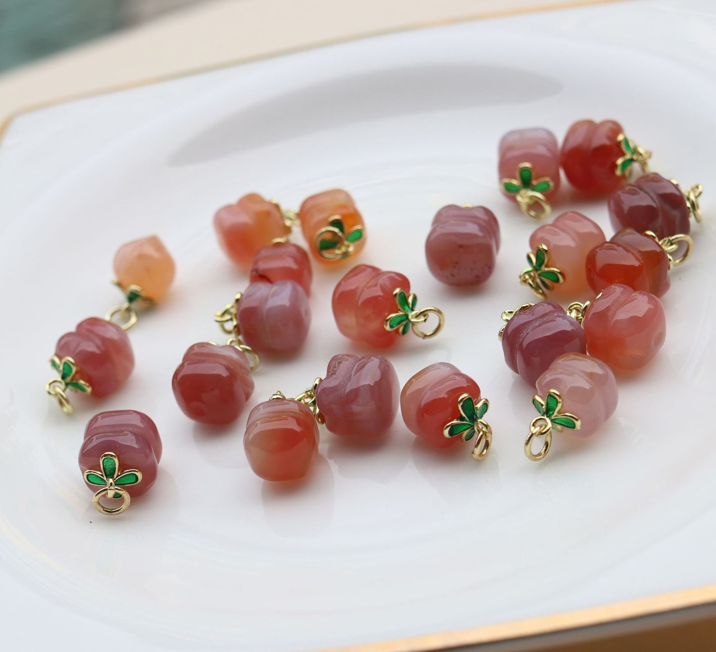 DIY charms for jewelry-Agate(Peach, Apple, Strawberry, Fish tail, Persimmon, Cherry)