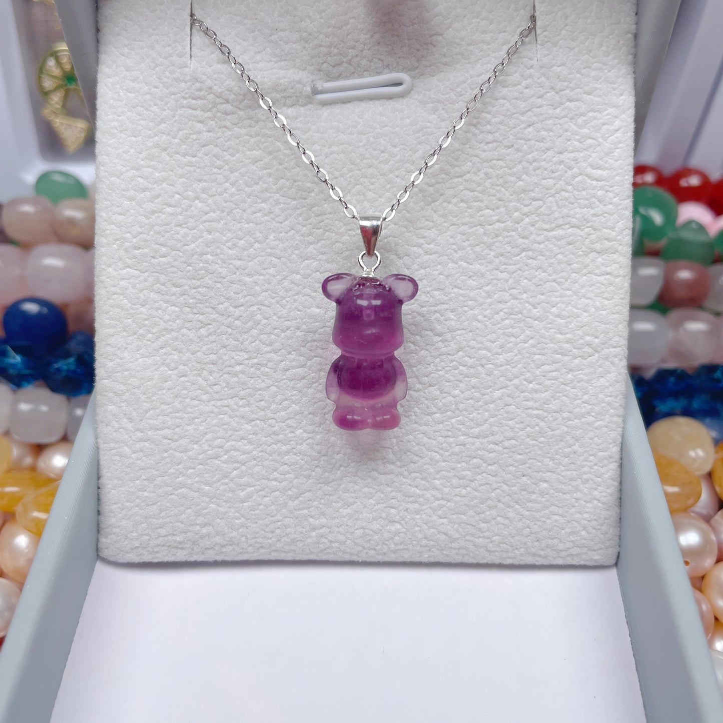 Cute bear necklace-Silver 925 (Fluorite)