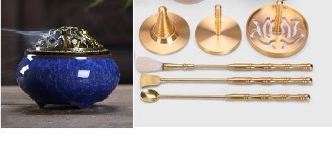 7pcs ceramics copper Incense burner incense marking kit