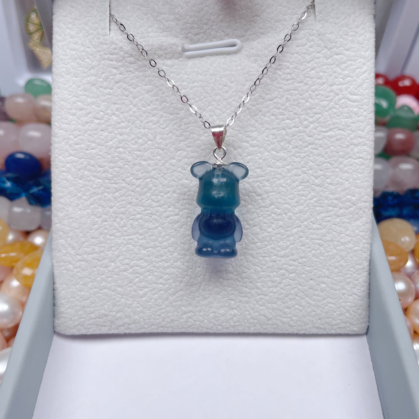 Cute bear necklace-Silver 925 (Fluorite)