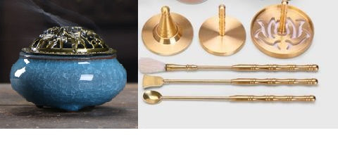 7pcs ceramics copper Incense burner incense marking kit